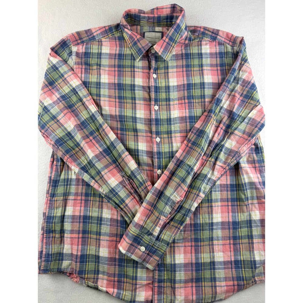 American Eagle Mens L Large‎ Super Soft Plaid Button Down Long Sleeve Shirt